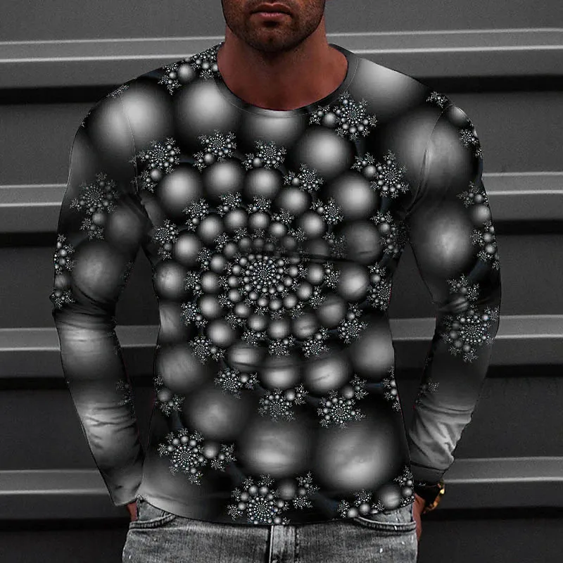 3D Print Men's Graphic Tee with Colorful Circle Design - Casual Long Sleeve Shirt for Daily Wear