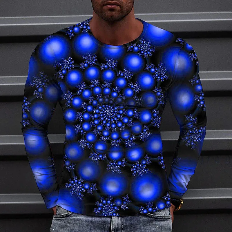 3D Print Men's Graphic Tee with Colorful Circle Design - Casual Long Sleeve Shirt for Daily Wear