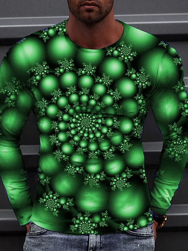 3D Print Men's Graphic Tee with Colorful Circle Design - Casual Long Sleeve Shirt for Daily Wear