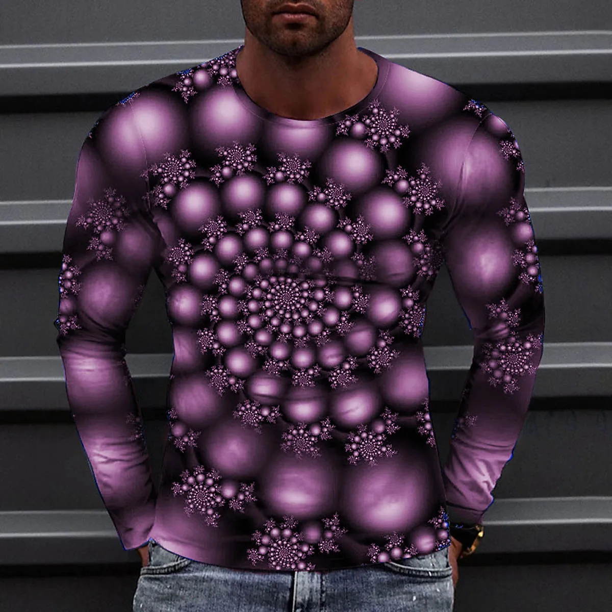 3D Print Men's Graphic Tee with Colorful Circle Design - Casual Long Sleeve Shirt for Daily Wear