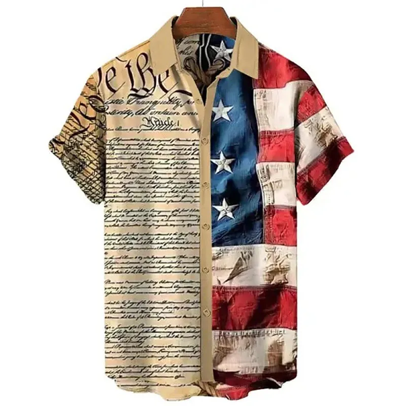 American Flag Hawaiian Print Men's Casual Shirt - Summer Streetwear Fashion Piece