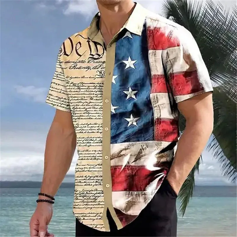 American Flag Hawaiian Print Men's Casual Shirt - Summer Streetwear Fashion Piece