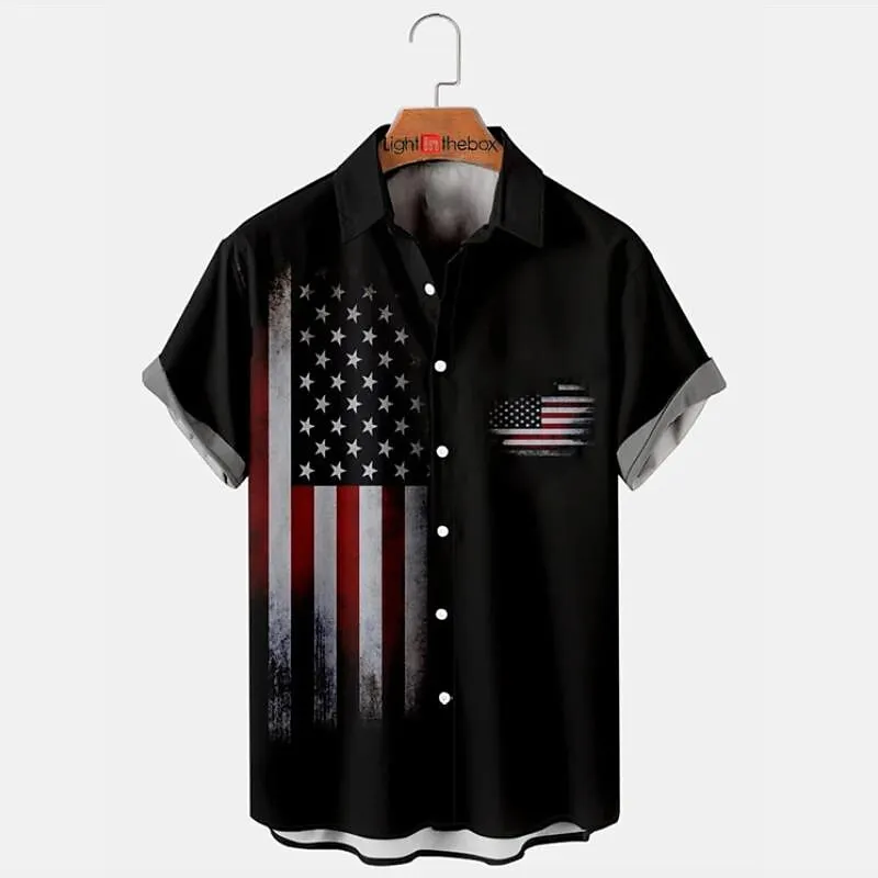 American Flag Hawaiian Print Men's Casual Shirt - Summer Streetwear Fashion Piece