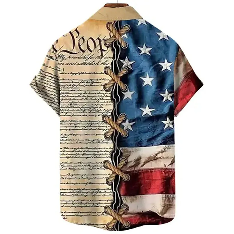 American Flag Hawaiian Print Men's Casual Shirt - Summer Streetwear Fashion Piece