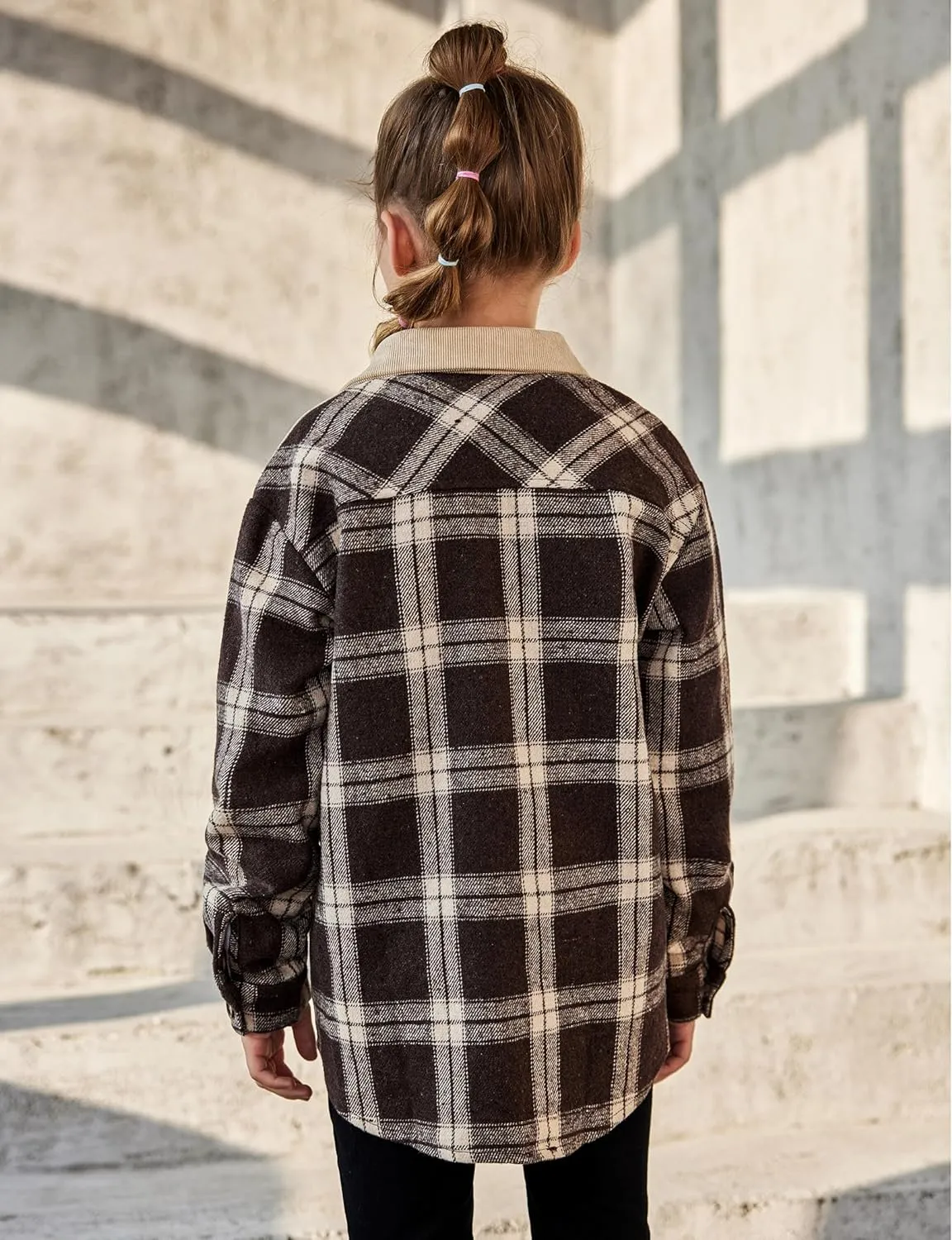 Arshiner Girls Flannel Plaid Jackets Button Down Long Sleeve Shirts