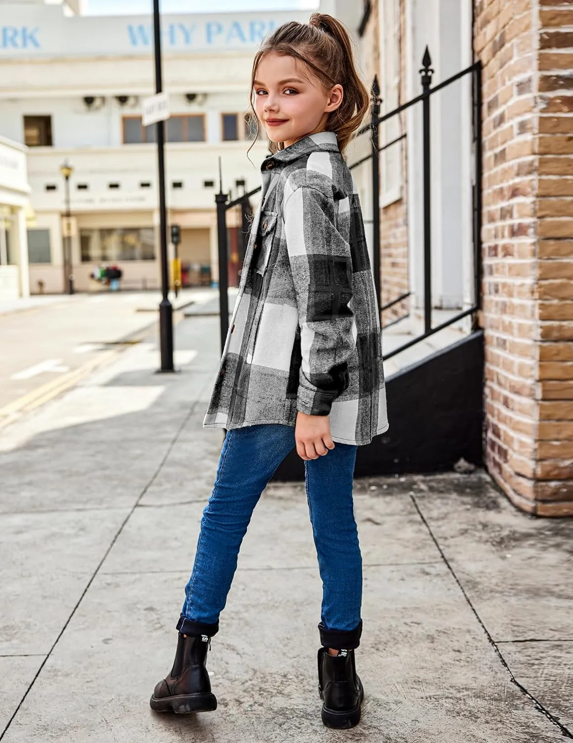 Arshiner Girls Flannel Plaid Jackets Button Down Long Sleeve Shirts