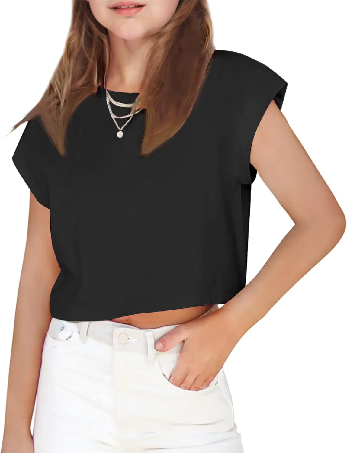 Arshiner Girls Shirt Crop Tops Short Sleeve Drop Shoulder Batwing Sleeve Tee