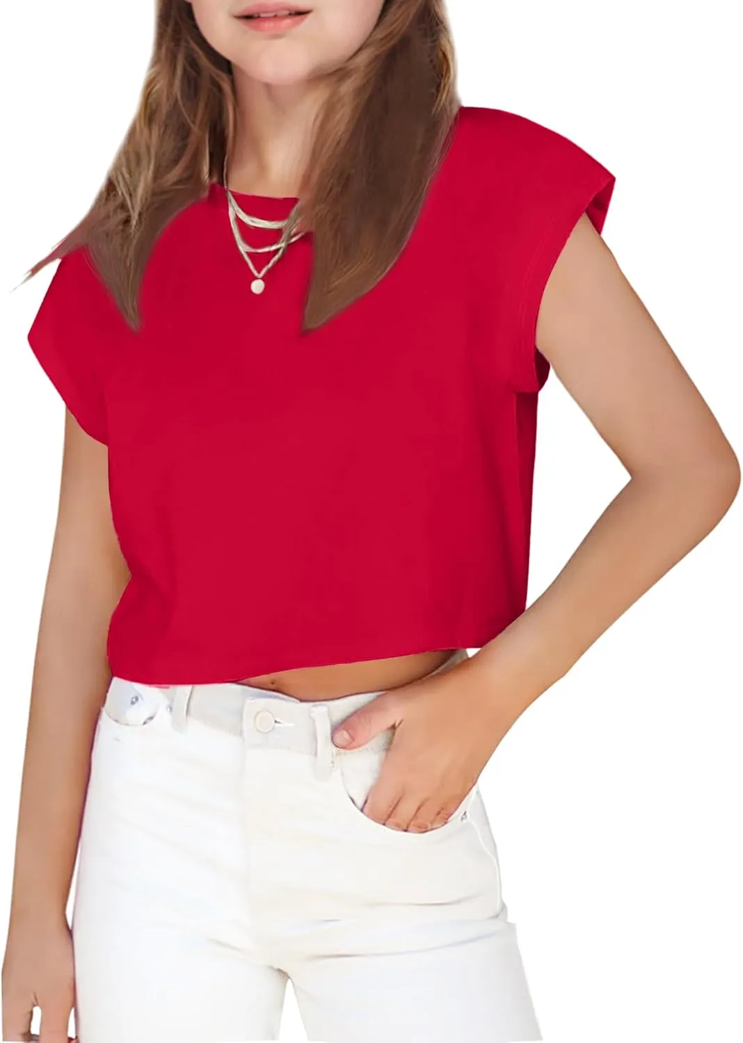 Arshiner Girls Shirt Crop Tops Short Sleeve Drop Shoulder Batwing Sleeve Tee