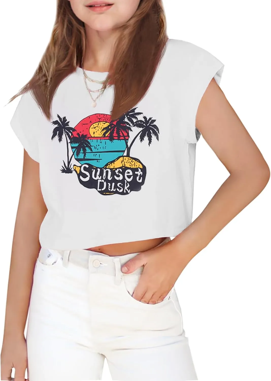 Arshiner Girls Shirt Crop Tops Short Sleeve Drop Shoulder Batwing Sleeve Tee