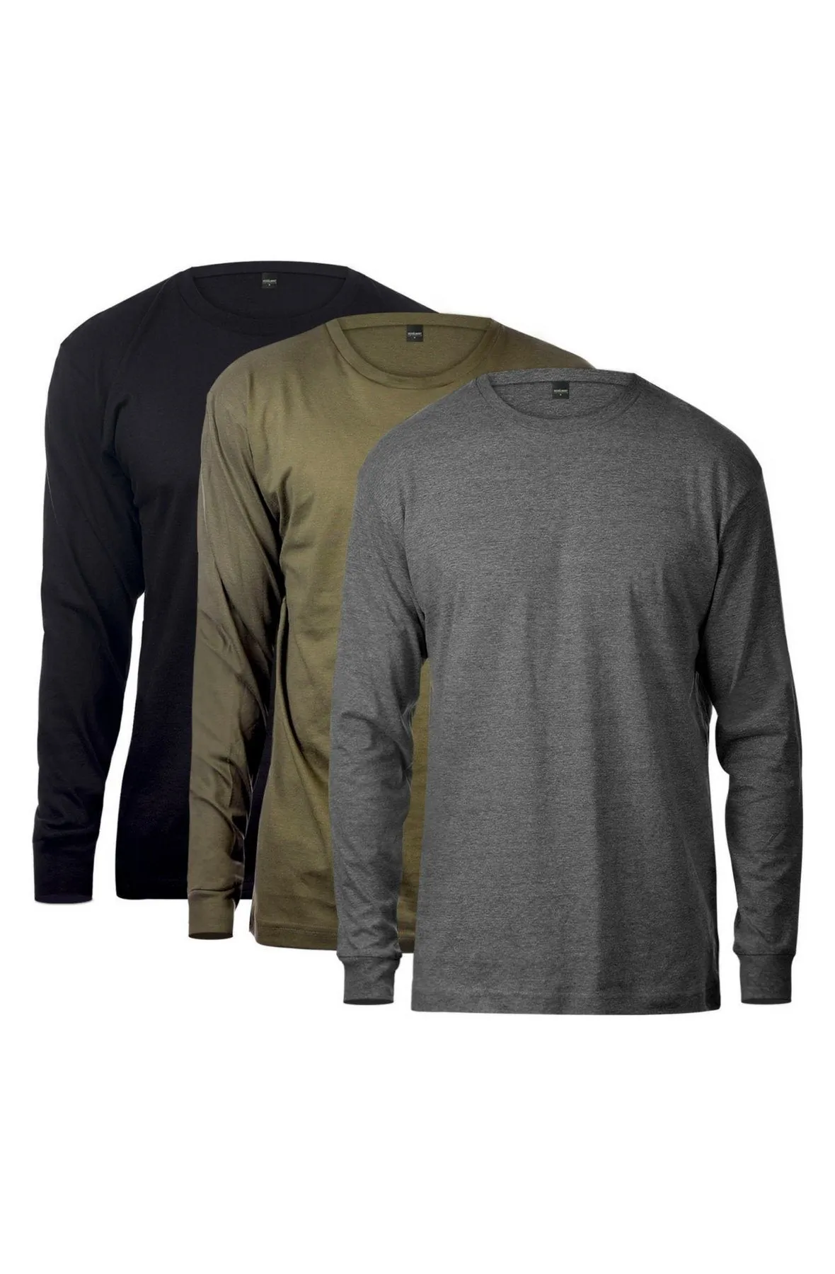 Basic Long Sleeve Tee 3 Pack (Black & Charcoal &