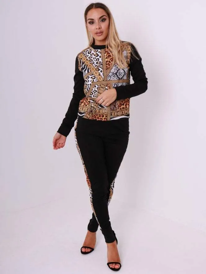 Black Chain Print Tracksuit