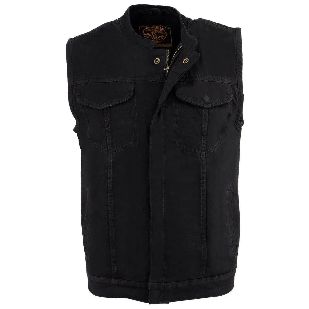 BLACK MDM3000 Men's 'Brute' Concealed Snap Black Denim Club Style Vest w/ Hidden Zipper