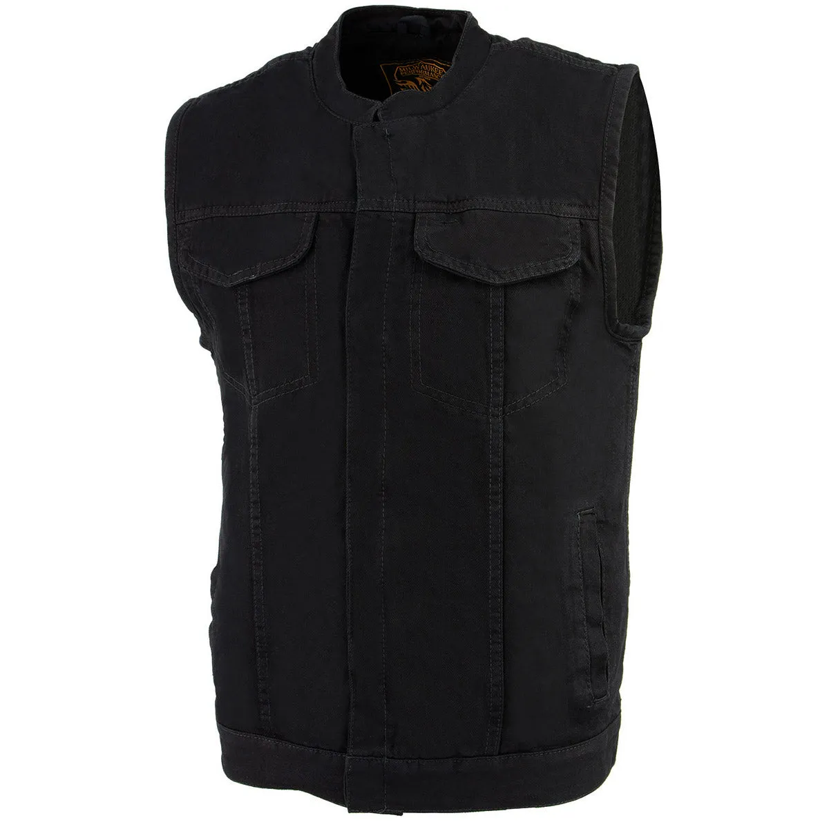 BLACK MDM3000 Men's 'Brute' Concealed Snap Black Denim Club Style Vest w/ Hidden Zipper