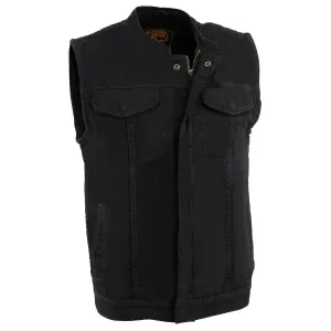 BLACK MDM3000 Men's 'Brute' Concealed Snap Black Denim Club Style Vest w/ Hidden Zipper