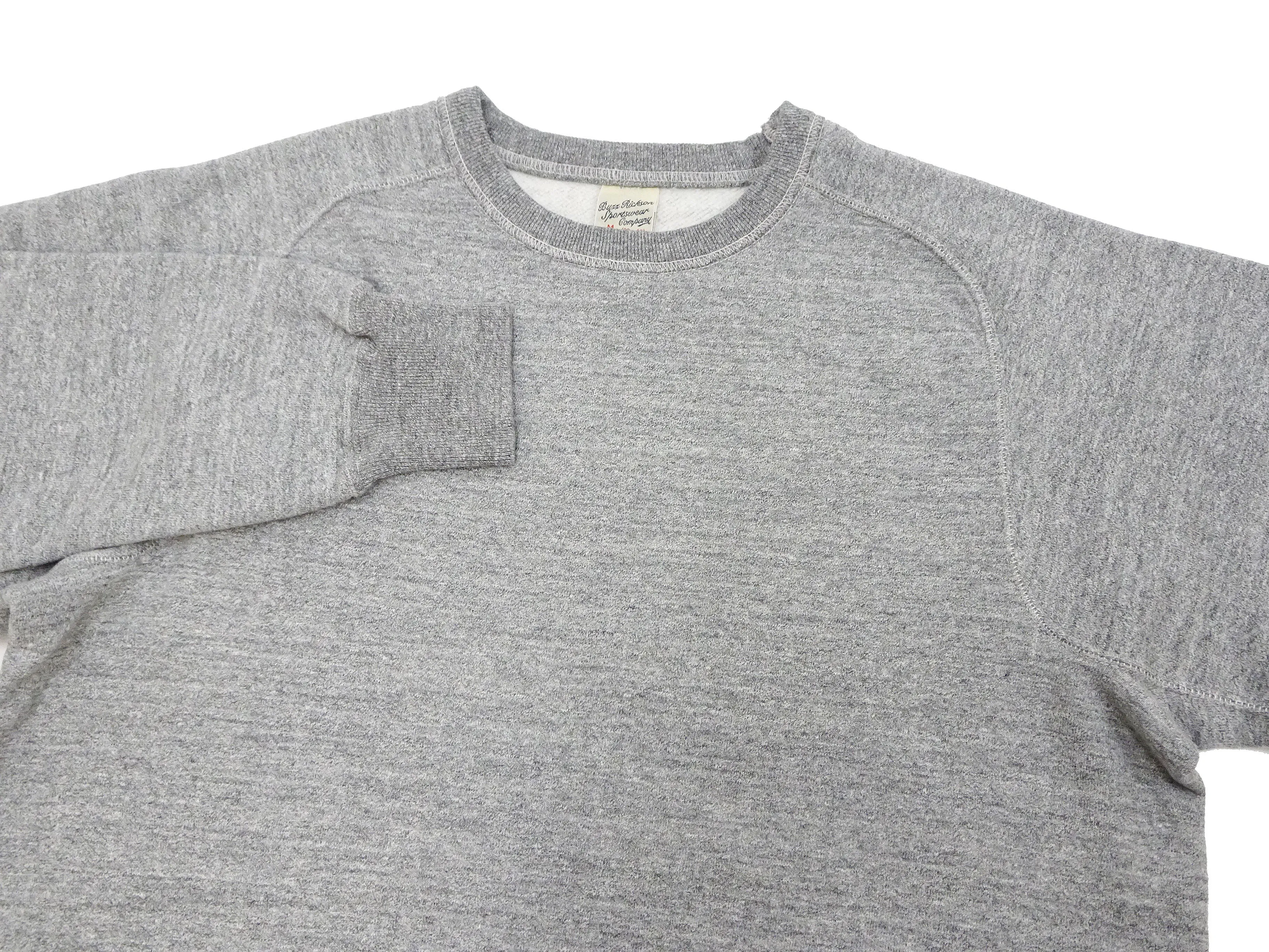 Buzz Rickson Freedom Sleeve Sweatshirt Men's Casual Plain Crewneck Tubular Knit Loop-wheeled Sweatshirt BR69463 113 Heather-Gray