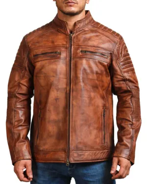 Café Racer Hand-Waxed Brown Leather Jacket