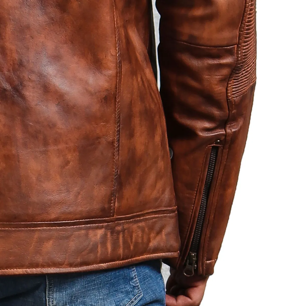 Café Racer Hand-Waxed Brown Leather Jacket