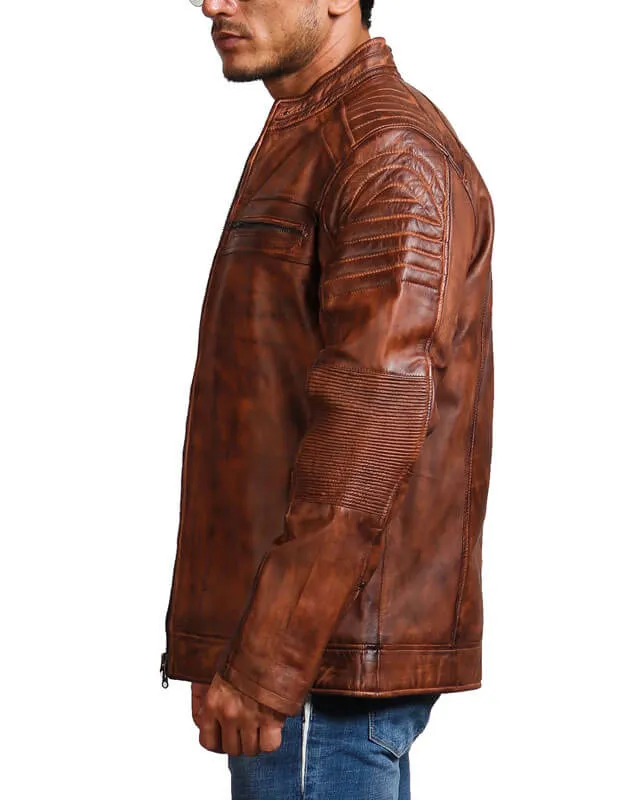 Café Racer Hand-Waxed Brown Leather Jacket