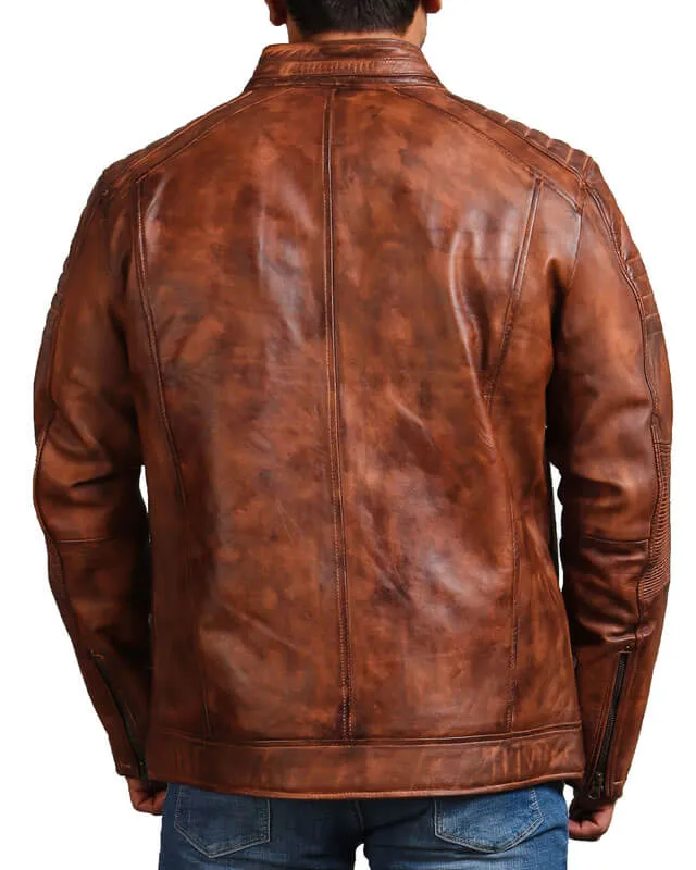 Café Racer Hand-Waxed Brown Leather Jacket