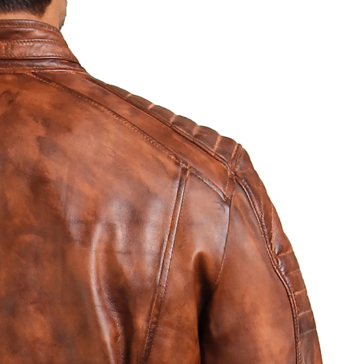 Café Racer Hand-Waxed Brown Leather Jacket