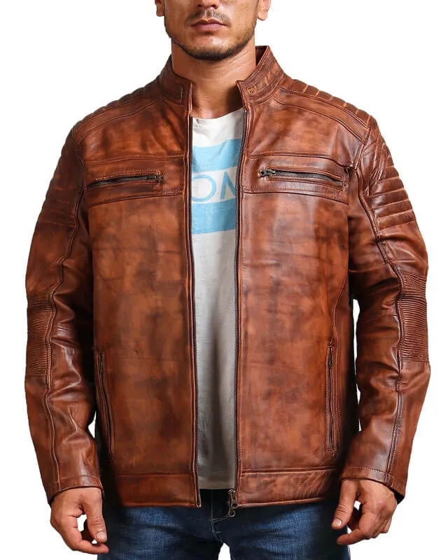 Café Racer Hand-Waxed Brown Leather Jacket