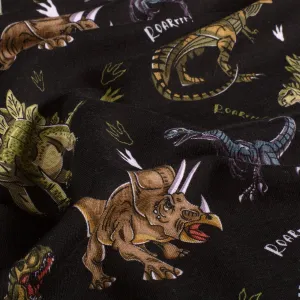 Cartoon Dinosaurs - French Terry Fabric - Black