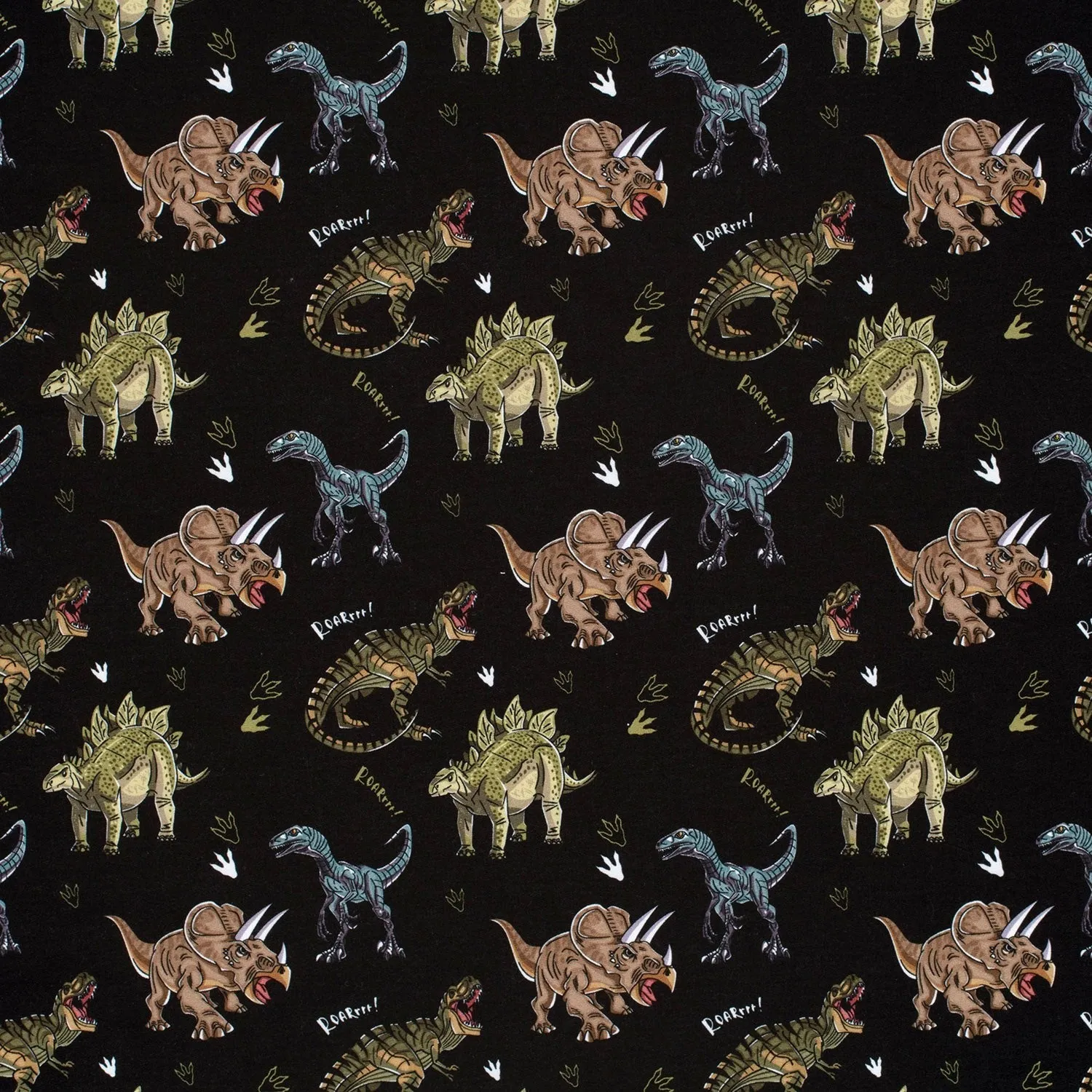 Cartoon Dinosaurs - French Terry Fabric - Black