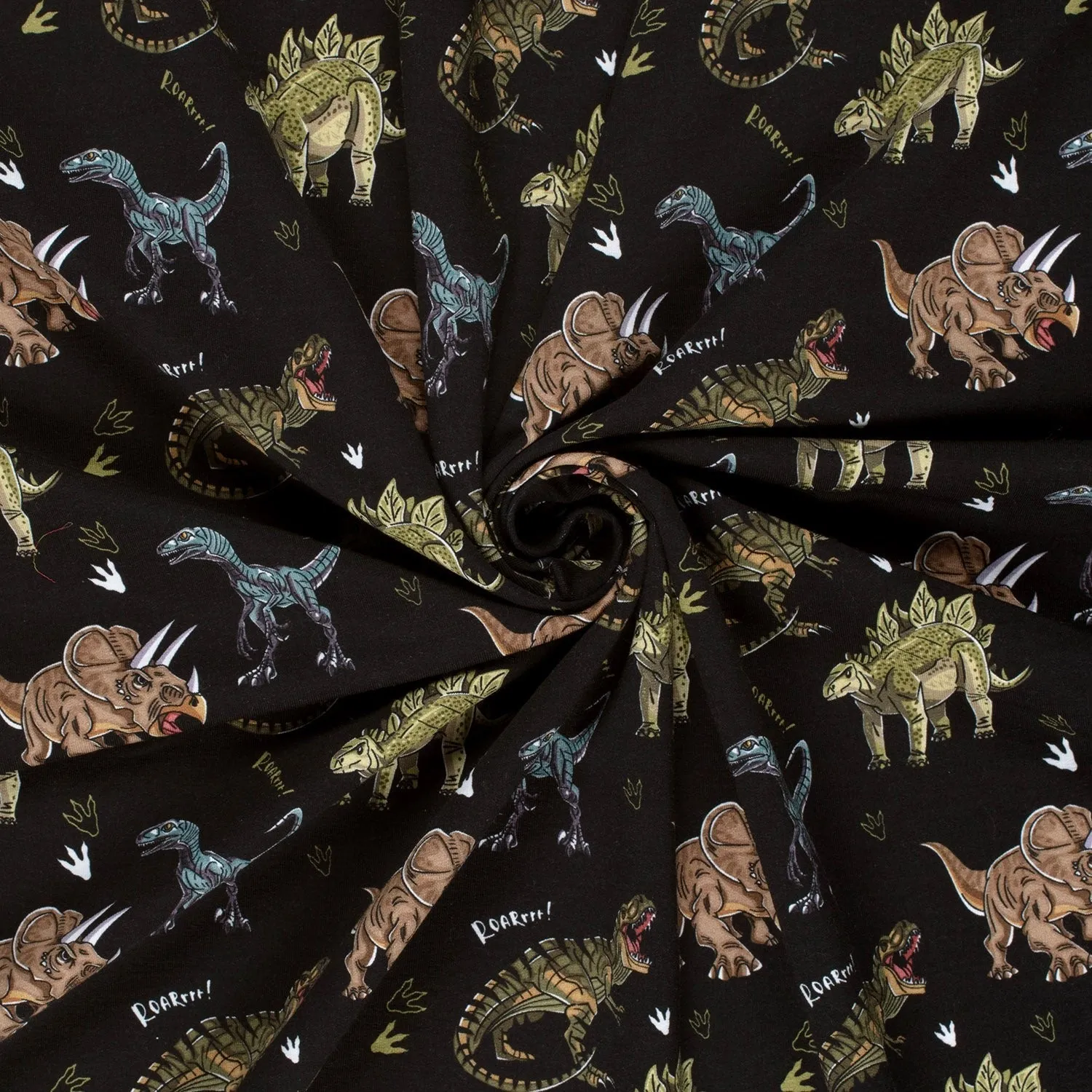 Cartoon Dinosaurs - French Terry Fabric - Black