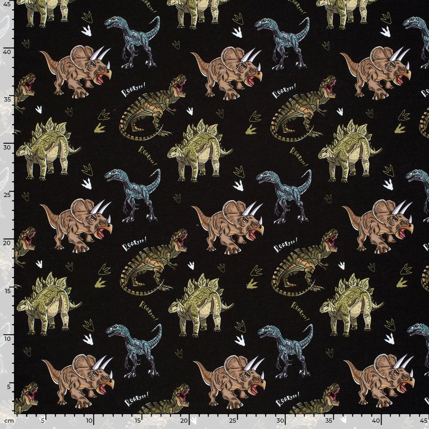 Cartoon Dinosaurs - French Terry Fabric - Black