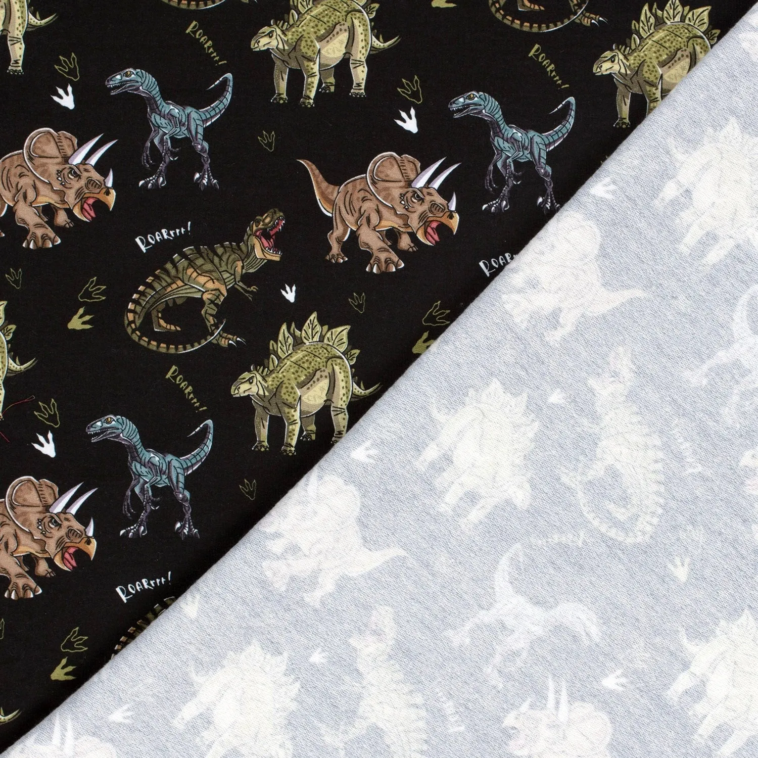 Cartoon Dinosaurs - French Terry Fabric - Black