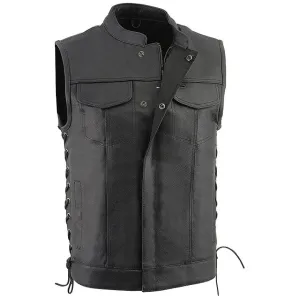 Classical Leather Vest For Men's With Side Lace Design