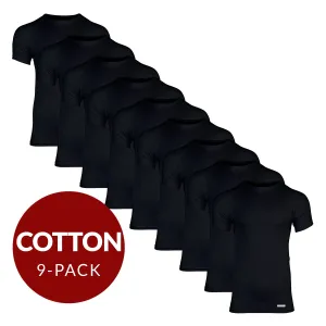 Crew Neck Cotton Sweat Proof Undershirt For Men - Black 9-Pack