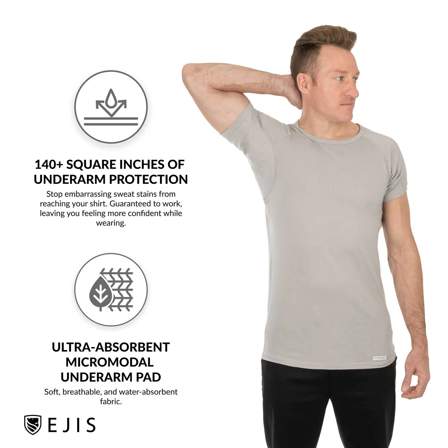 Crew Neck Cotton Sweat Proof Undershirt For Men - Grey 6-Pack