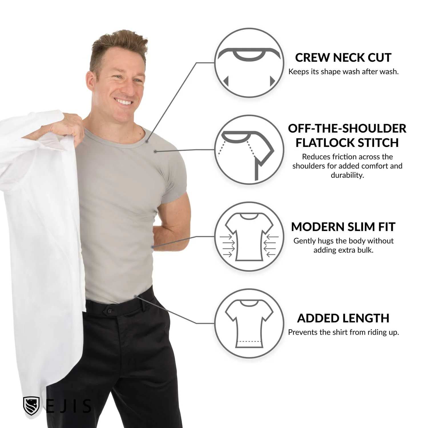 Crew Neck Cotton Sweat Proof Undershirt For Men - Grey 6-Pack