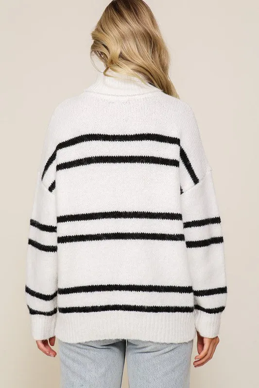 Crisp Turtle Neck Pinstripe Sweater