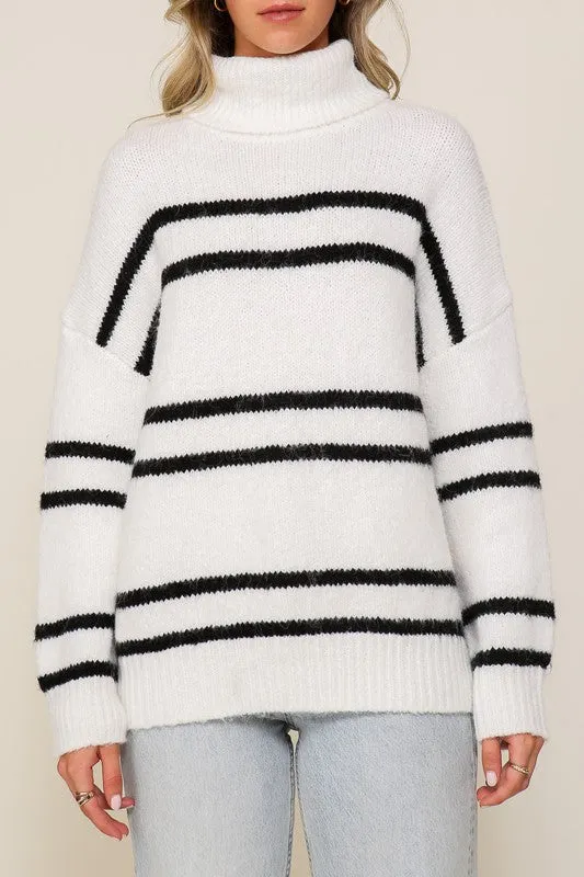 Crisp Turtle Neck Pinstripe Sweater