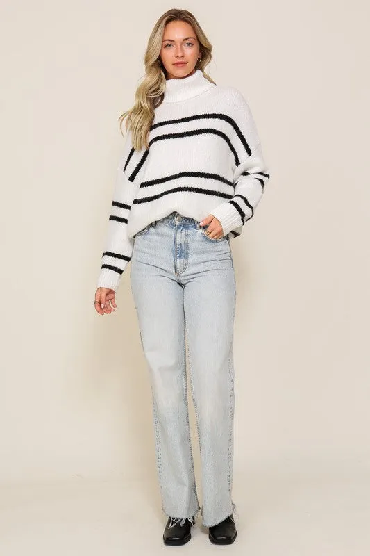 Crisp Turtle Neck Pinstripe Sweater