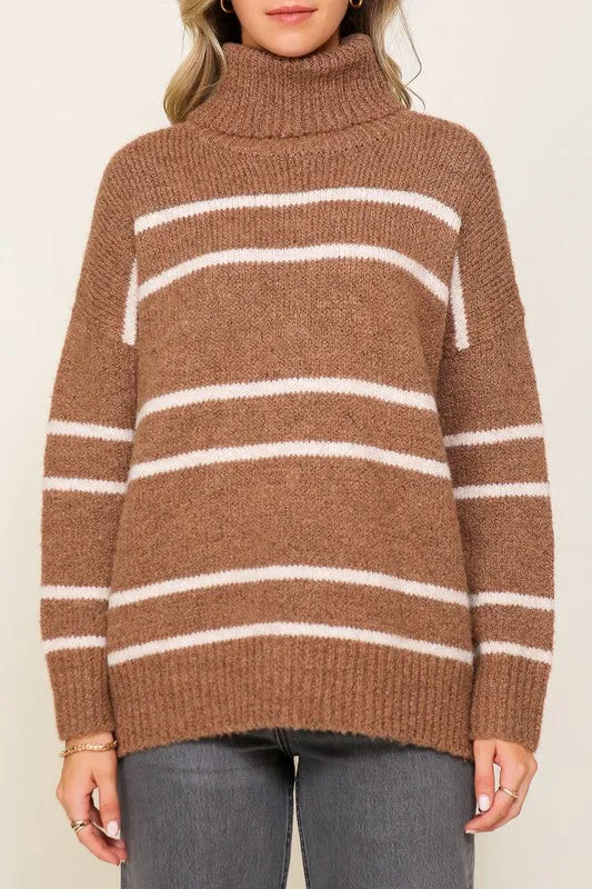 Crisp Turtle Neck Pinstripe Sweater