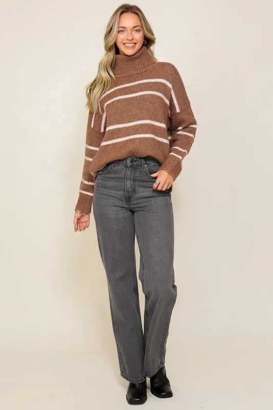 Crisp Turtle Neck Pinstripe Sweater