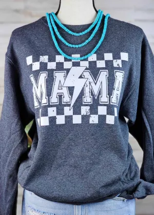 Dark Gray Checkered Mama Pullover Sweatshirt