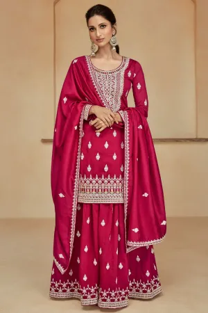 Diksha Singh Trendy Pink Color Readymade Art Silk Palazzo Suit