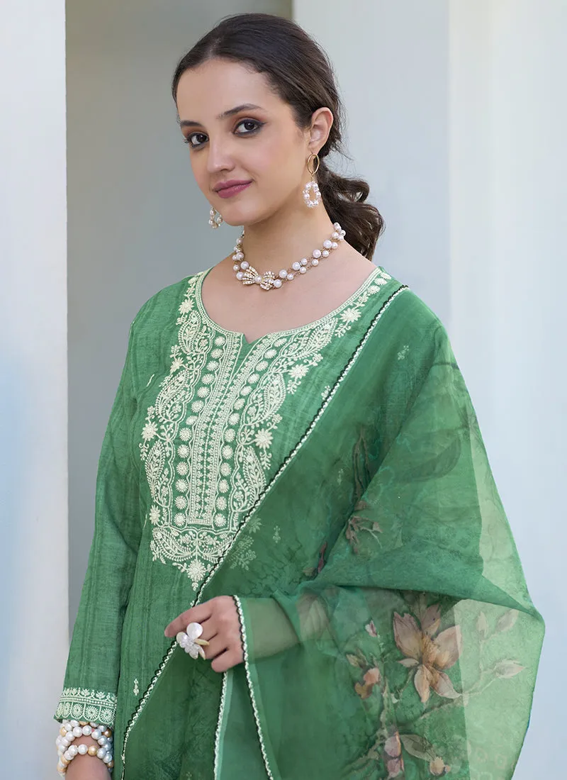 Green Khatli Work Embroidery Traditional Salwar Kameez