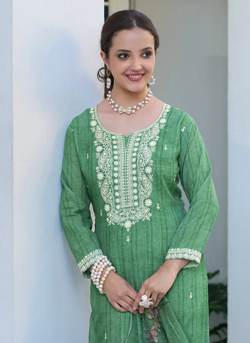 Green Khatli Work Embroidery Traditional Salwar Kameez