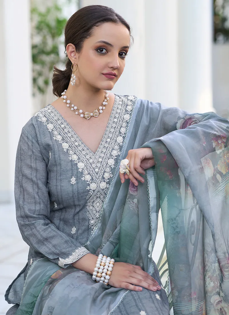 Grey Khatli Work Embroidery Traditional Salwar Kameez