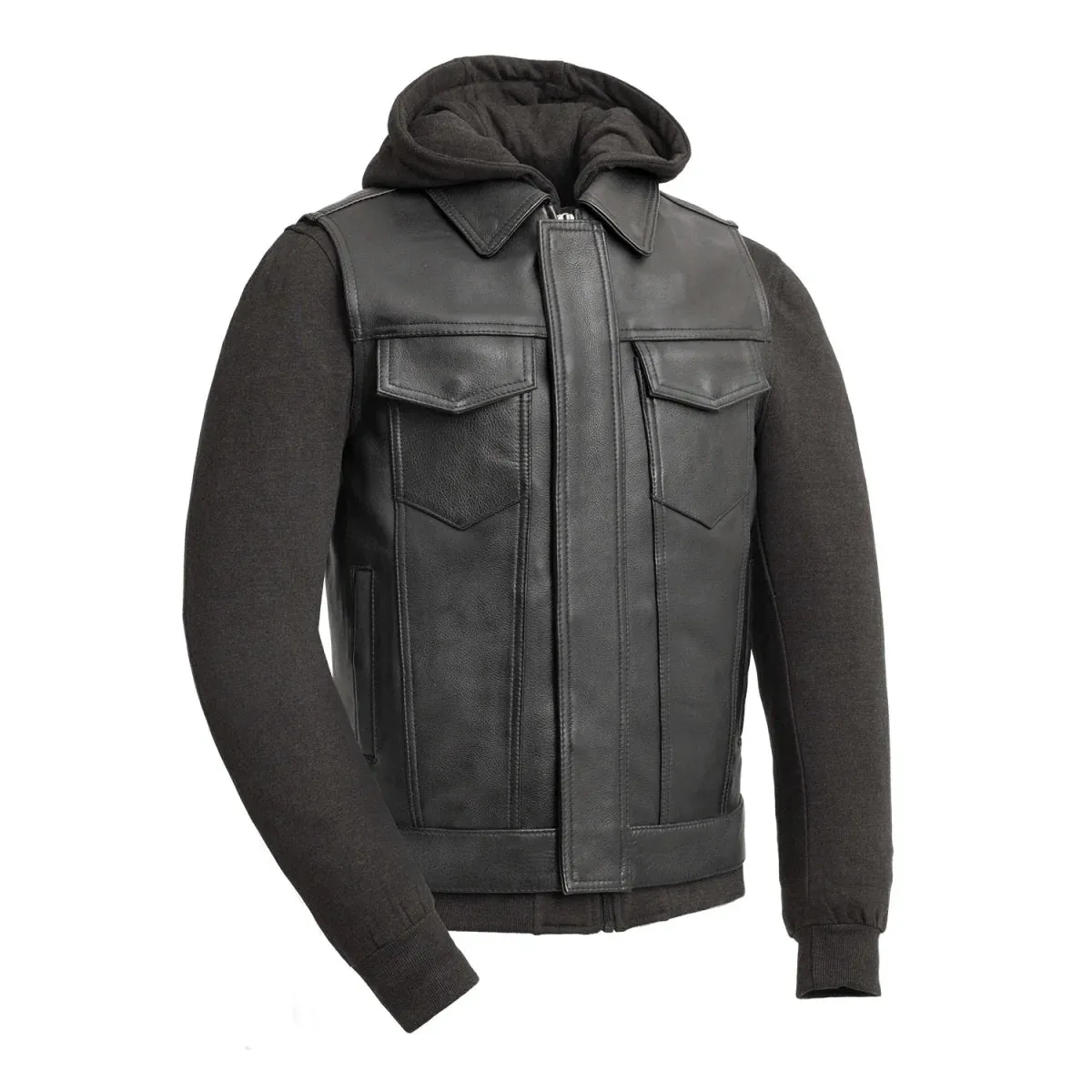 Kent Men's Motorcycle Leather Vest and Hoodie - Extreme Biker Leather