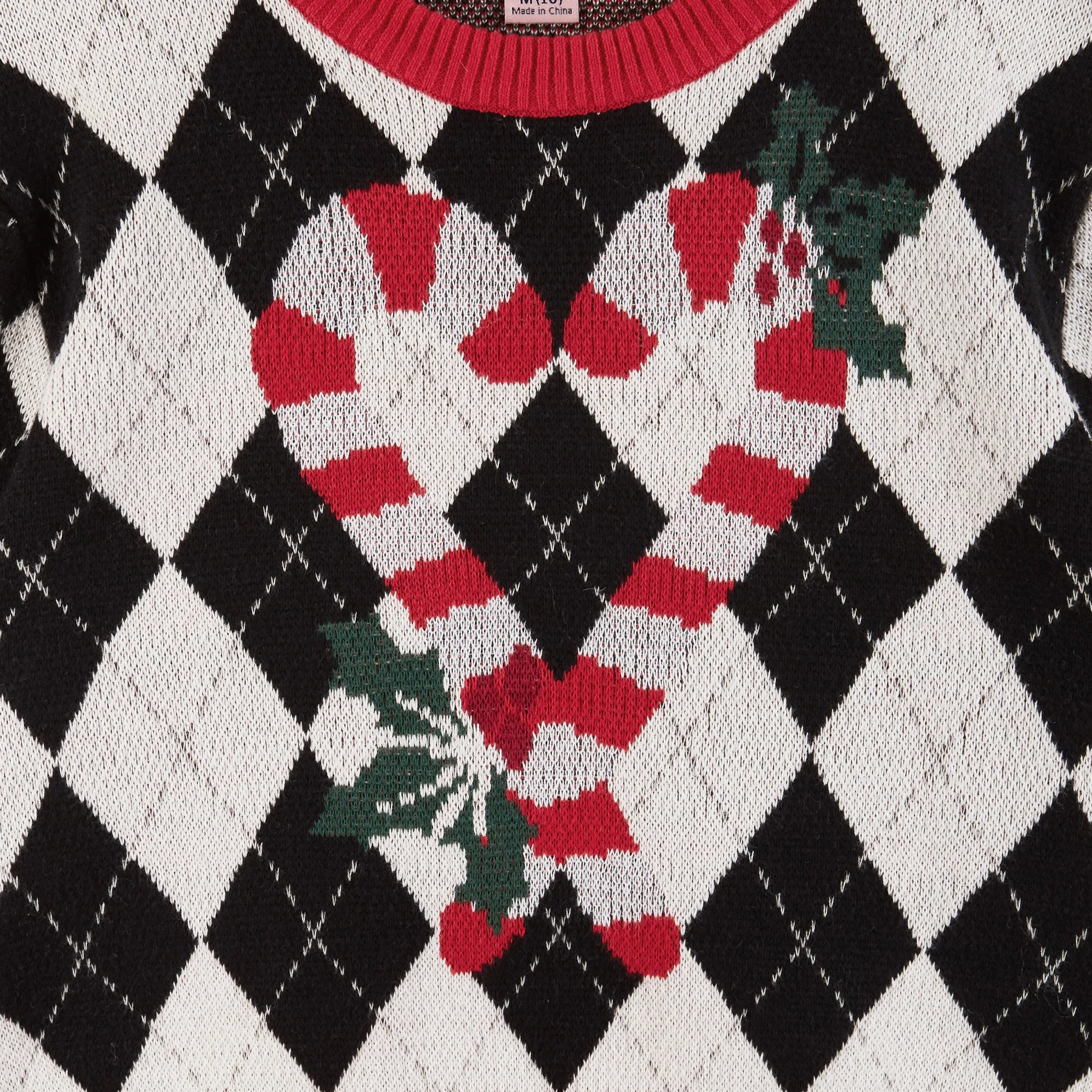 Kids (7-16) White Argyle Sweater | Candy Canes