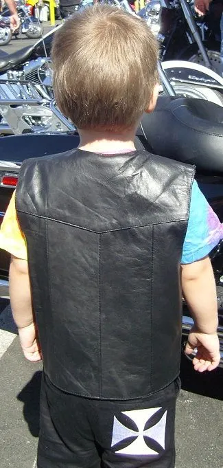 Kid's Unisex Classic Black Leather Motorcycle Western soft leather Vest