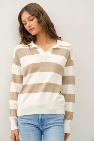 LARGE STRIPE COLLARED SWEATER