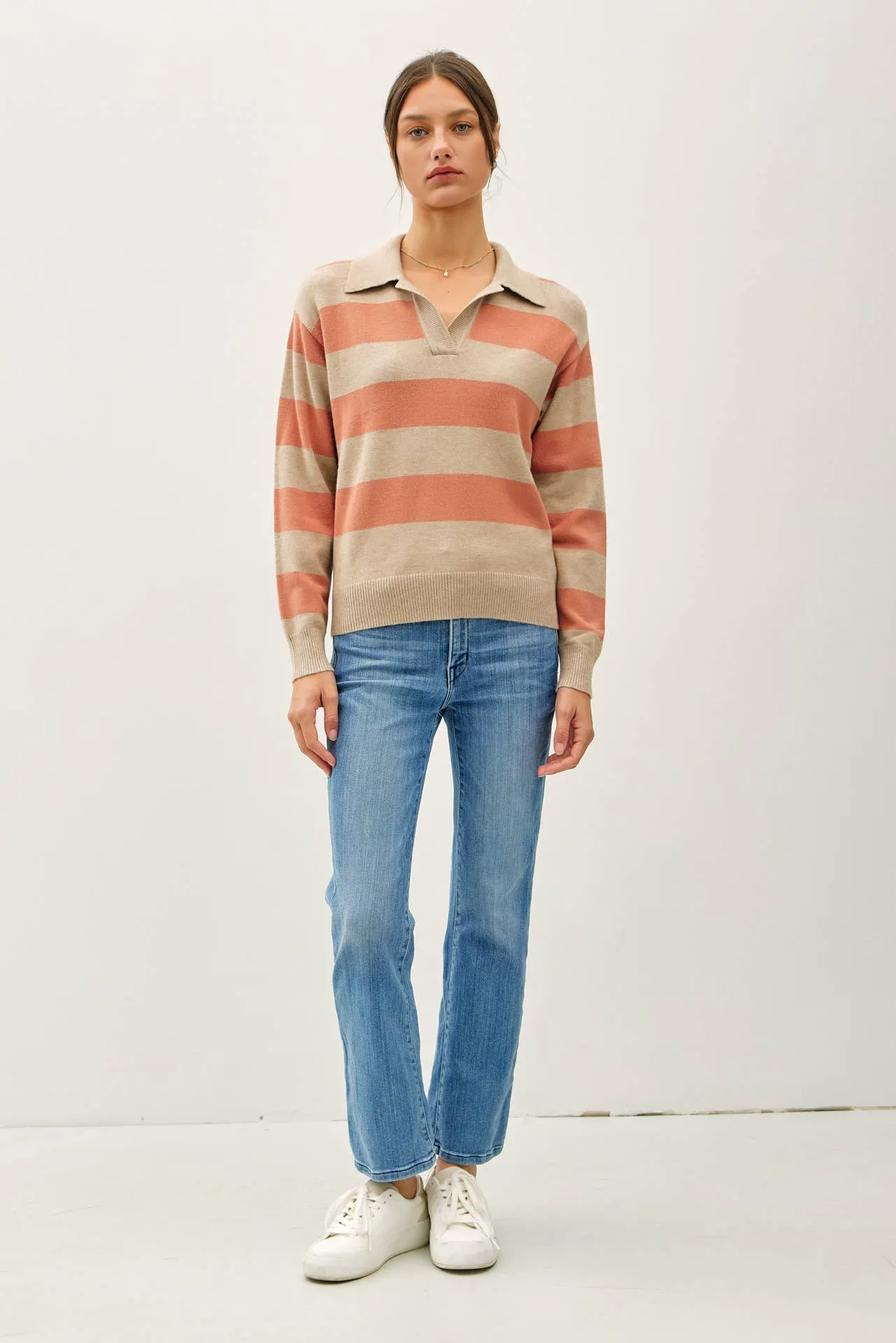 LARGE STRIPE COLLARED SWEATER