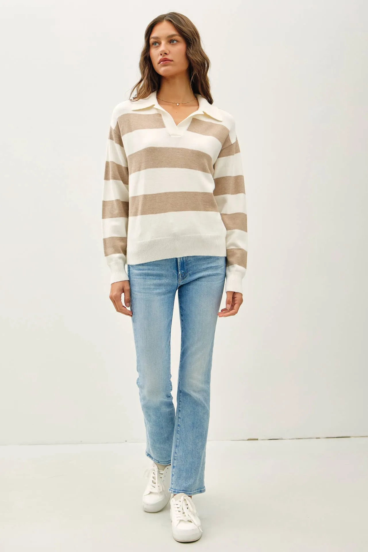 LARGE STRIPE COLLARED SWEATER